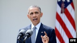  El presidente de EEUU, Barack Obama, habla en una conferencia de prensa hoy, jueves 2 de abril de 2015, en la Casa Blanca, Washington, DC. Obama, consideró hoy que el pacto nuclear logrado por las potencias del G5+1 con Irán es "un buen acuerdo" que "cum