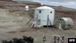 Simulacro de vida en Marte en la Estación de Investigación Desierto de Marte al noroeste de Hanksville, Utah, Estados Unidos, en 2006.