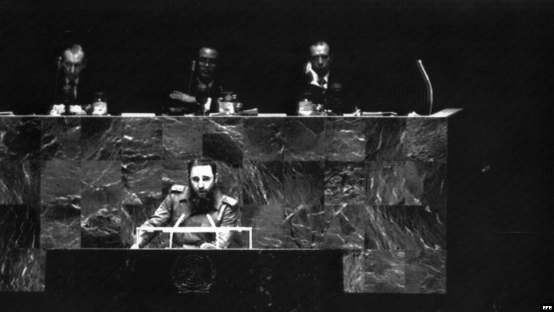 Fidel Castro durante su discurso ante la Asamblea General de las Naciones Unidas.