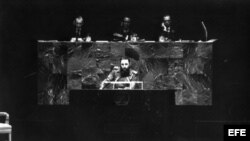 Fidel Castro durante su discurso ante la Asamblea General de las Naciones Unidas.