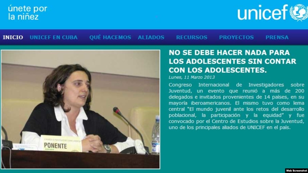 El sitio web de la representación de UNICEF en Cuba.