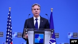 El secretario de Estado de EEUU, Antony Blinken, en una reunión de cancilleres de la OTAN en Bruselas, el 4 de abril de 2024. (Johanna Geron / POOL / AFP).