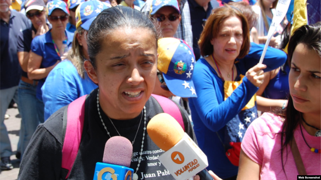 Gaby Arellano, líder estudiantil venezolana, en una imagen de archivo durante las protestas que tuvieron lugar en enero.