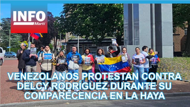Venezolanos protestan contra Delcy Rodríguez durante su comparecencia en La Haya - mayo 11, 2026