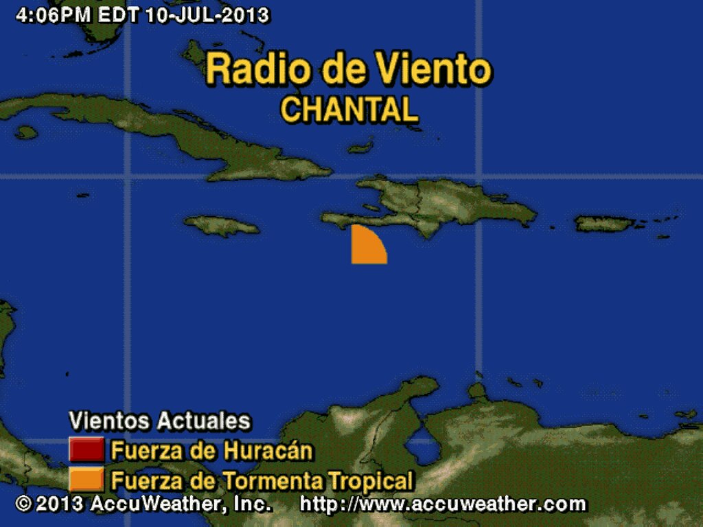 Tormenta Tropical Chantal Radio de Viento - 5:00 PM - 10 de Julio de 2013
