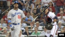 El jardinero derecho de Los Dodgers de Los Ángeles, Yasiel Puig.