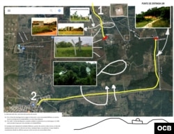 Vistas obtenidas por Martí Noticias en 2018, en la unidad militar donde radica el centro de inteligencia de señales de Bejucal y sus entornos. En el cuadrante superior derecho puede observarse la ubicación de la nueva antena protegida por un domo.