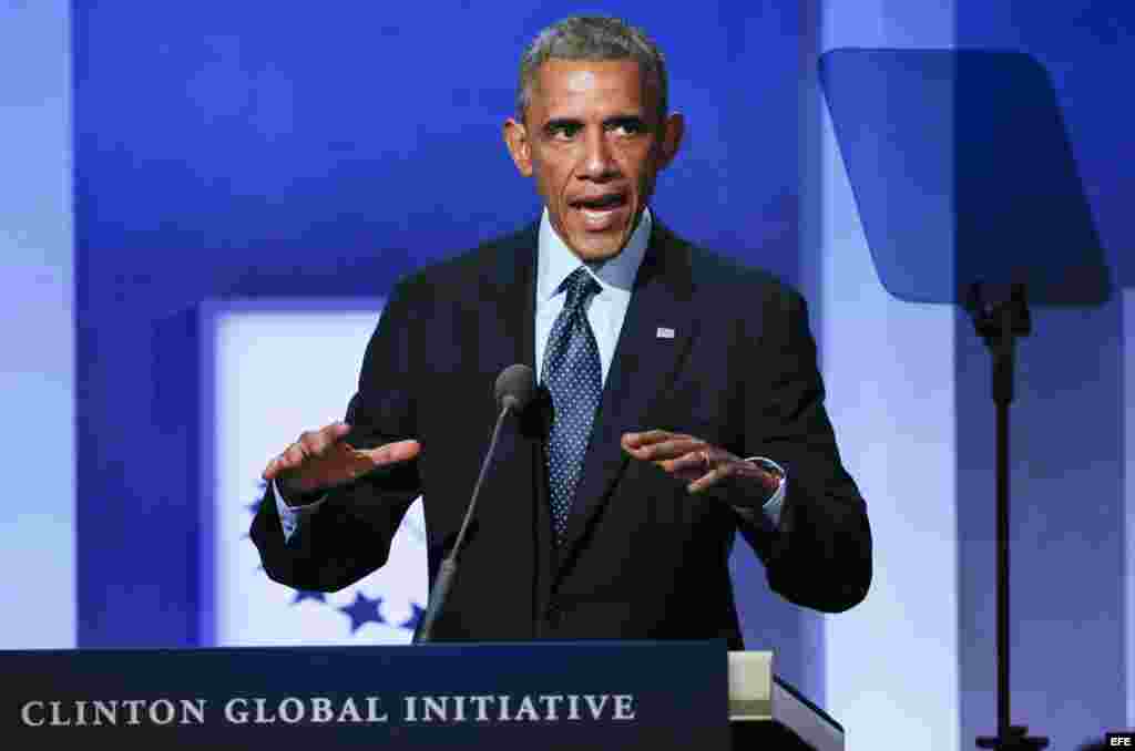El presidente estadounidense, Barack Obama, habla durante un evento de la Iniciativa Global Clinton, en Nueva York (EE.UU.)