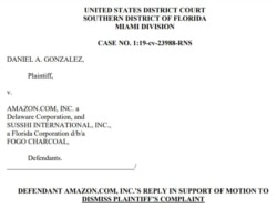 Primera página del texto legal de la solicitud para que la corte desestime la demanda contra Fogo Charcoal y Amazon.