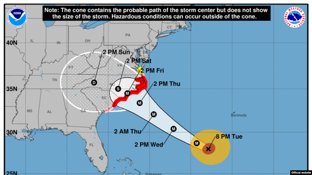 Trayectoria Huracán Florence, pronóstico 8.00 PM martes 09-11-2018