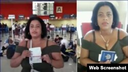 La Dama de Blanco Jackeline Heredia con sus documentos de viaje en el Aeropuerto de La Habana. (Foto: Katherine Mojena/Cubanet)