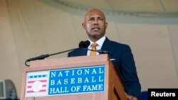 Mariano Riveraen su discurso de aceptación al Salón de la Fama el 21 de julio en el Clark Sports Center. Foto Gregory J. Fisher-USA TODAY Sports via Reuters.