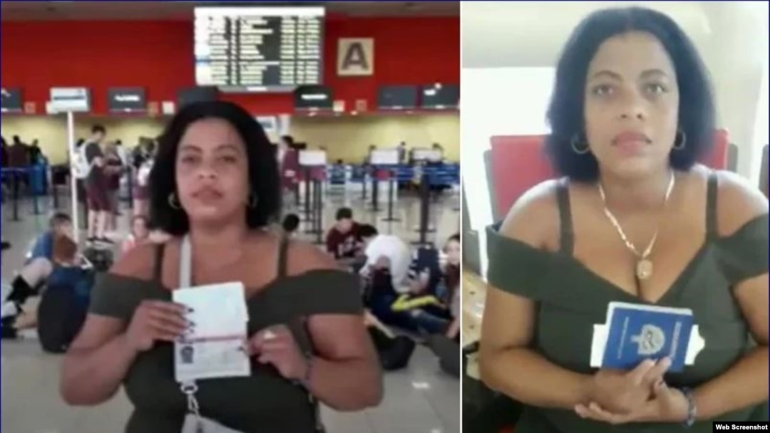 La Dama de Blanco Jackeline Heredia con sus documentos de viaje en el Aeropuerto de La Habana. (Foto: Katherine Mojena/Cubanet)