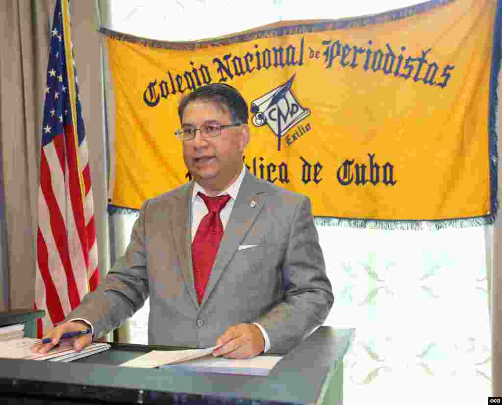 Eladio Armesto, vicedecano del Colegio Nacional de Periodistas en el Exilio, durante el evento del Día del Periodista, celebrado el sábado 27 de octubre del 2018. Foto Roberto Koltun OCB Staff.