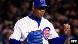 El rostro de la victoria en Aroldis Chapman.