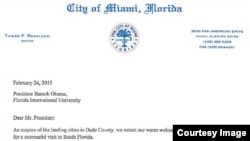 Carta de alcaldes del sur de la Florida al presidente Obama, página 1.