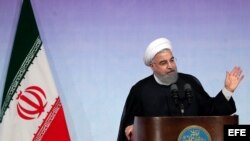Presidente de Irán Hassán Rouhani en la Universidad de Teherán el 7 de octubre de 2017.
