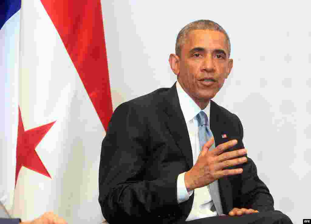 El Presidente estadounidense habla durante el encuentro con su homólogo panameño Juan Carlos Varela.