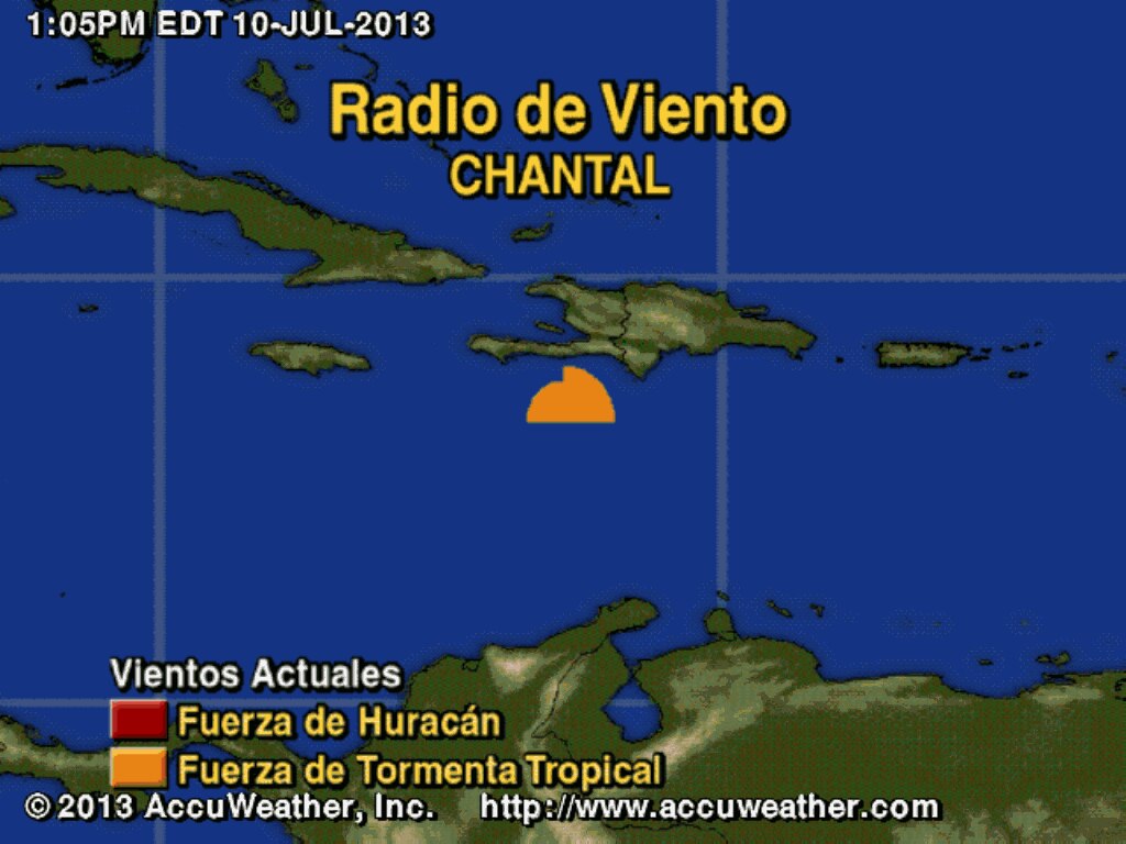 Tormenta Tropical Chantal Radio de Viento - 1:05 PM - 10 de Julio de 2013