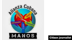 Reporta Cuba. Logo de Manos, creado por Rolando Pulido. 