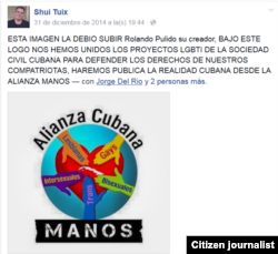 Reporta Cuba. Logo de Manos, creado por Rolando Pulido.