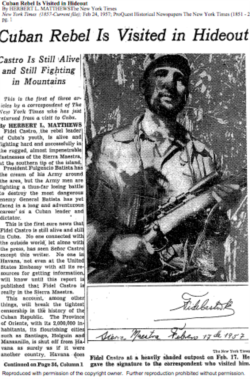 Fidel Castro con fusil de mira telescópica en el New York Times.