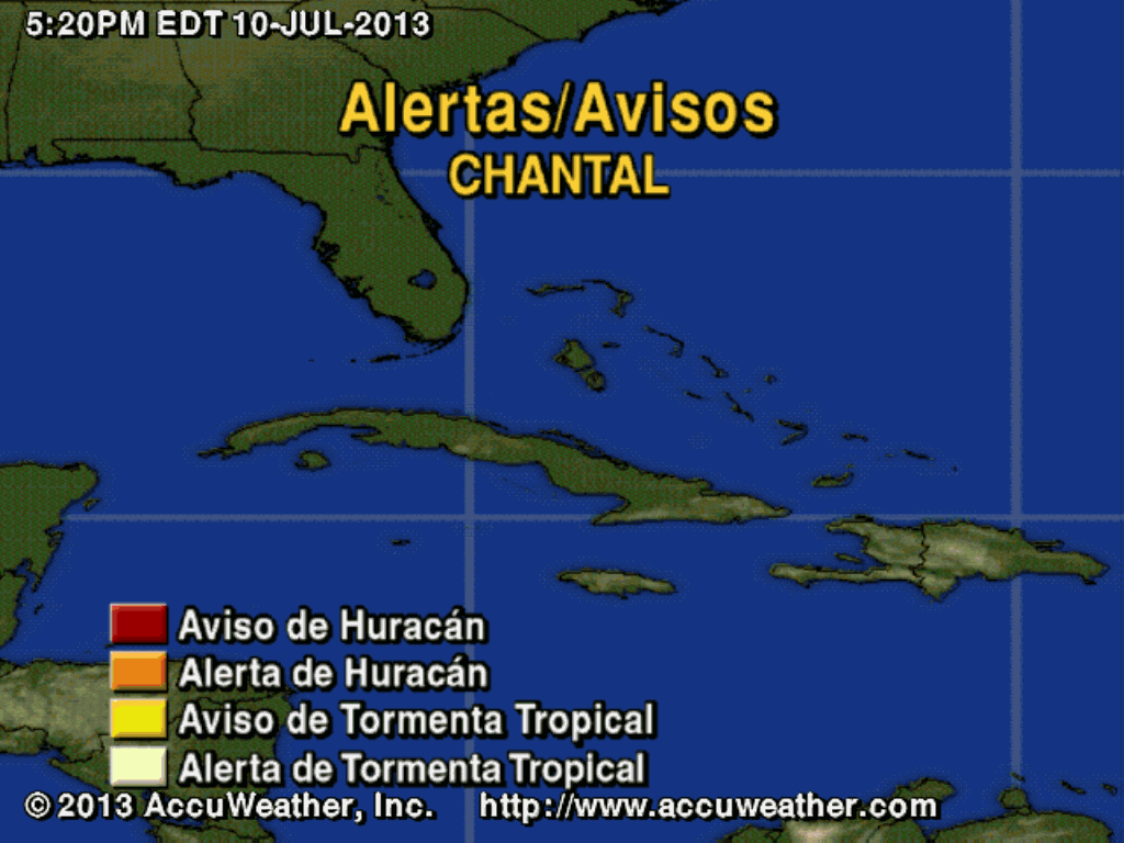 Tormenta Tropical Chantal Alertas y Avisos - 5:00 PM - 10 de Julio de 2013