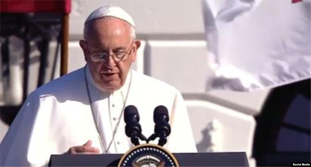 El papa Francisco pronuncia su discurso en la Casa Blanca.
