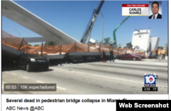 Se derrumba puente sobre la Calle Ocho del suroeste de Miami.