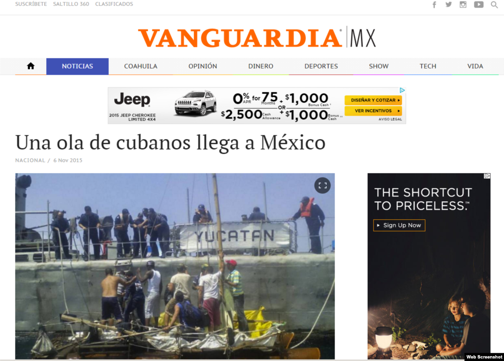 &quot;Una ola de cubanos llega a México&quot;, dice el diario español La Vanguardia.