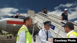 Llegada del primer vuelo regular (1041) de American Airlines a Holguín el 7 de septiembre de 2016.