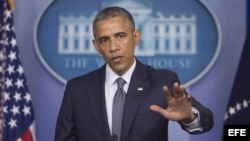 El presidente de EE.UU., Barack Obama, ofrece una rueda de prensa en la Casa Blanca, Washington, EE.UU., el 18 de julio del 2014.
