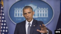 El presidente de EE.UU., Barack Obama, ofrece una rueda de prensa en la Casa Blanca, Washington, EE.UU., el 18 de julio del 2014.