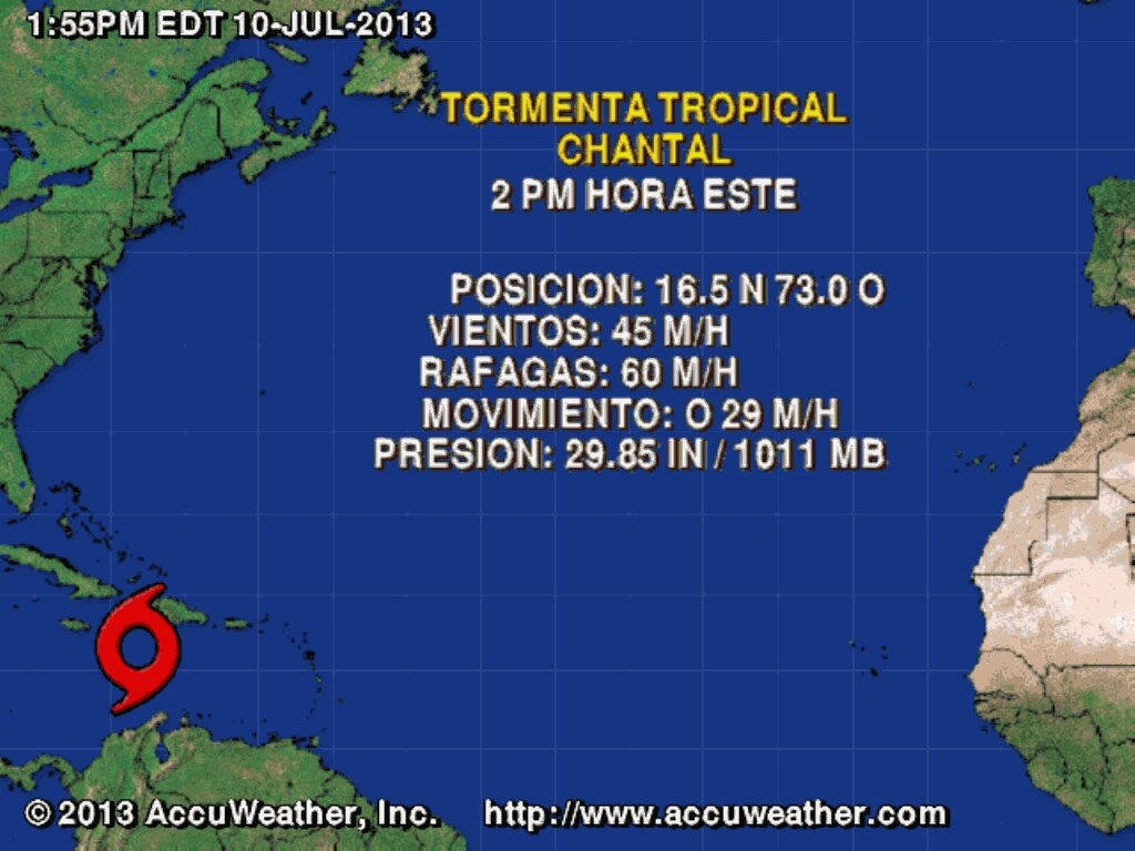 Tormenta Tropical Chantal posición - 2:00 PM - 10 de Julio de 2013