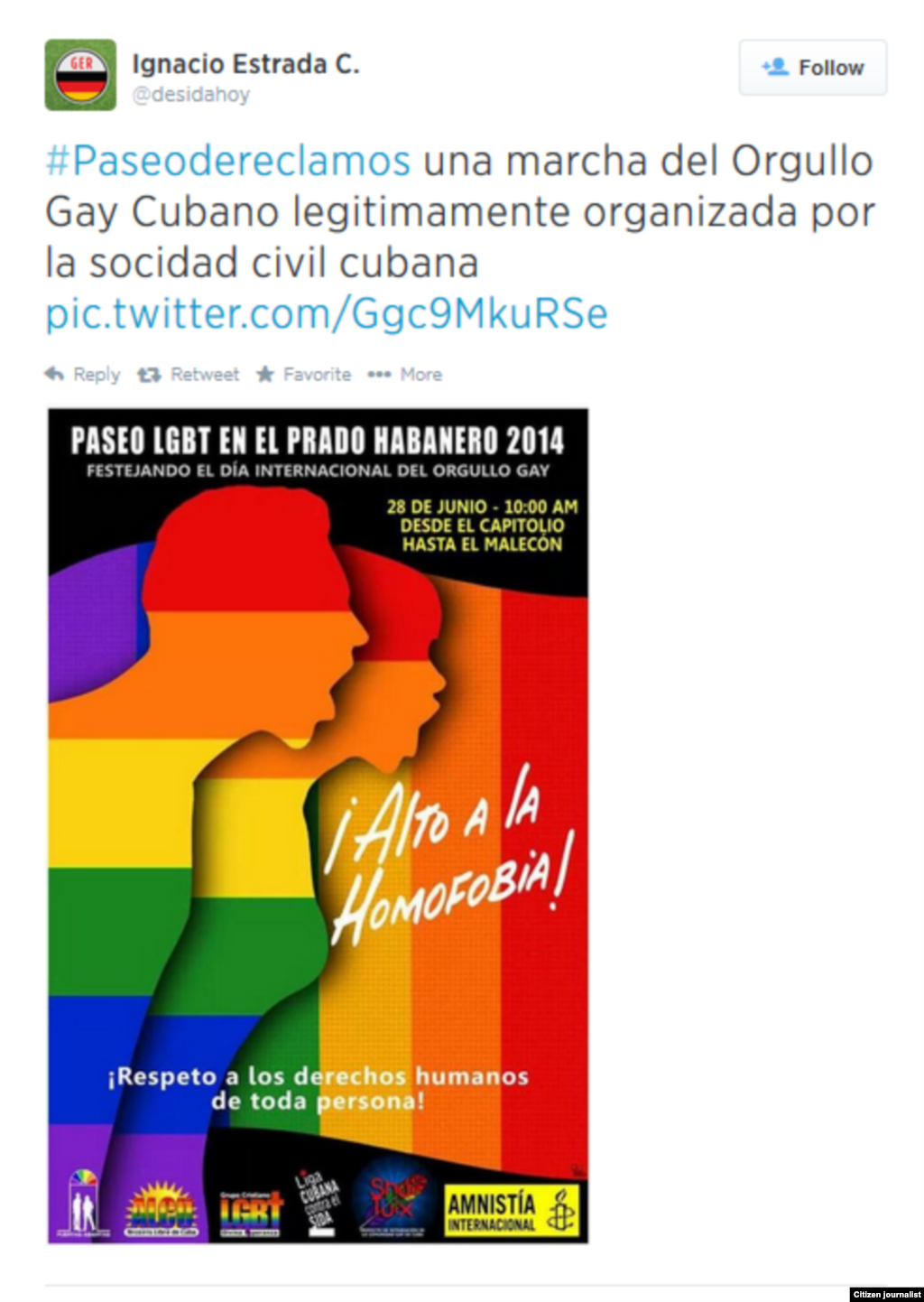 La convocatoria al Paseo de Reclamos, la marcha LGBT desde el Capitolio hasta el Malecón, incluyó exigir la libertad de David Bustamante. 