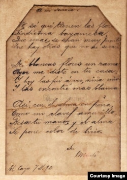 Poema escrito por Martí al dorso de su foto y dedicado a Tomasa.