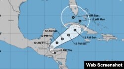 Pronóstico de trayectoria de Eta para los próximos días incluyen a Cuba y Florida. (NHC)