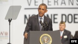 Barack Obama durante su visita a la Convención de Veteranos de Guerra en Pittsburgh, Pennsylvania.