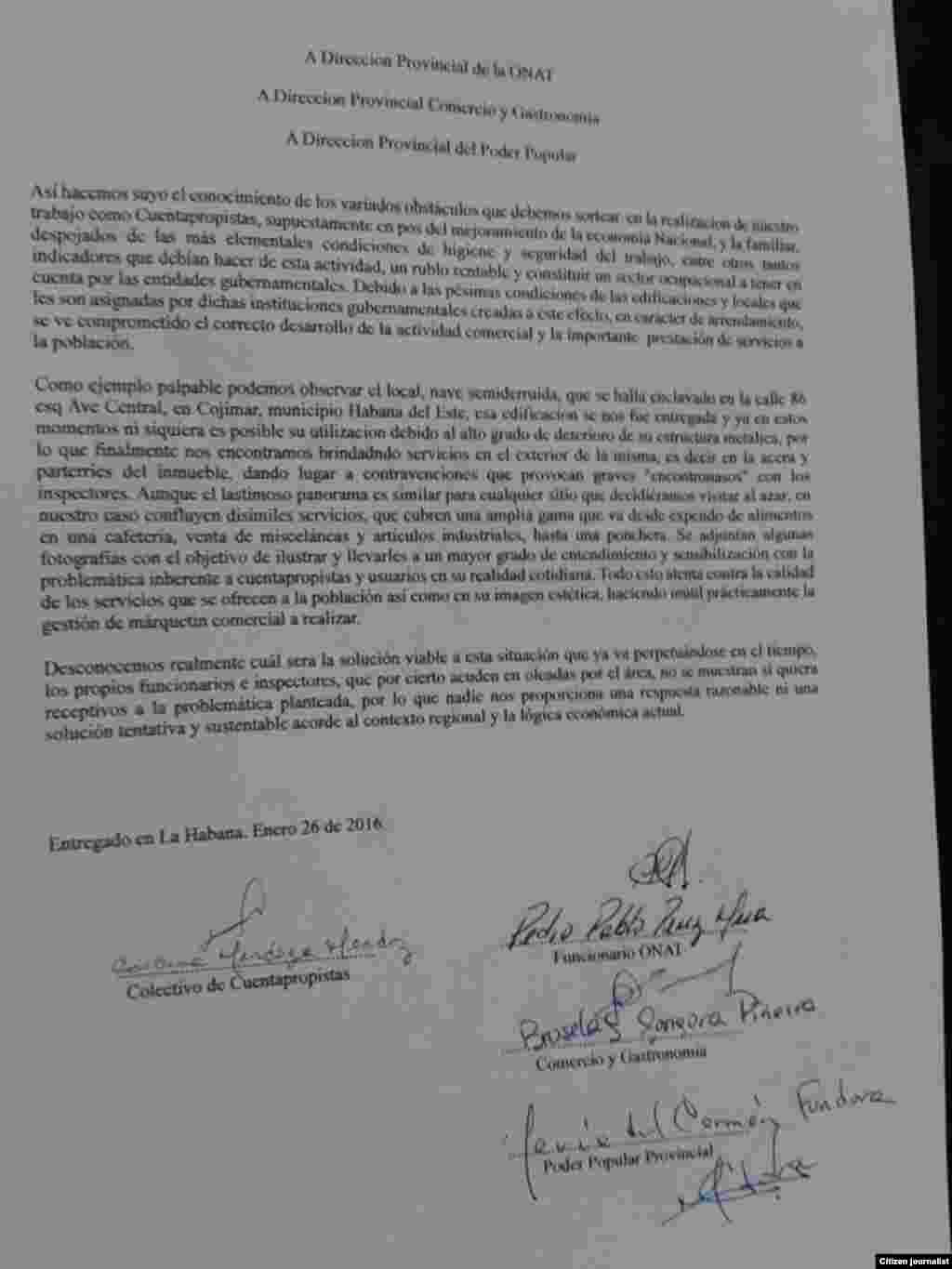 Reporta Cuba. Copia de la presentación de quejas y demandas a instituciones del Gobierno.