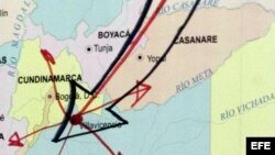 Detalle de un mapa que muestra la frontera entre Colombia y venezuela