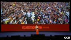 María Corina Machado participa en el Oslo Freedom Forum 2026 en Noruega. (VENTE VENEZUELA)