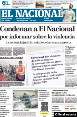 Portada de El Nacional