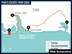 Mapa con el itinerario de Puig y sus compañeros desde Cienfuegos hasta el punto de encuentro con los traficantes de personas (ESPN Mag)..
