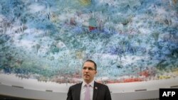 El canciller del régimen de Maduro, Jorge Arreaza, en el Consejo de Derechos Humanos de la ONU, en Ginebra, Suiza en septiembre de 2019. FABRICE COFFRINI / AFP