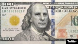 El gobernante cubano Miguel Díaz-Canel, en el billete de 100 dólares. (@norges14)