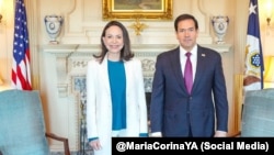 La líder opositora María Corina Machado junto al secretario de Estado Marco Rubio, en el Departamento de Estado, este 31 de marzo de 2026.