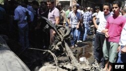 Imagen cedida por la Agencia Árabe de Noticias en Siria (SANA) del lugar donde ha tenido lugar una explosión en el suburbio de Jaramana, Damasco, Siria hoy, lunes 3 de septiembre. EFE/SANA