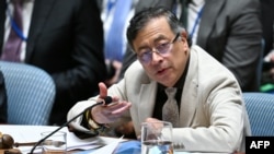El presidente de Colombia Gustavo Petro habla ante el Consejo de Seguridad de la ONU, este miércoles, 10 de junio, en New York. 