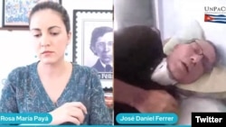 Rosa María Payá conversa con José Daniel Ferrer sobre posible suspensión de la huelga de hambre. (Captura de video/Twitter)