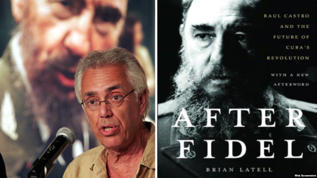 Brian Latell junto a la portada de uno de sus libros sobre Fidel Castro.